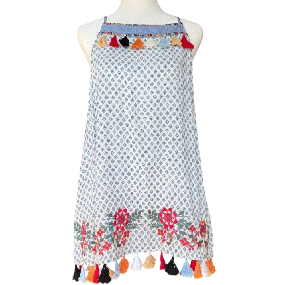THML Embroidered Tassel Halter Tunic‎ Tank Top Sz M